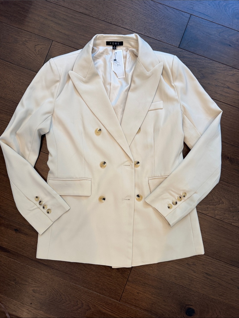 Fore Beige Double-Breasted Blazer Jacket Size Large - C11-440